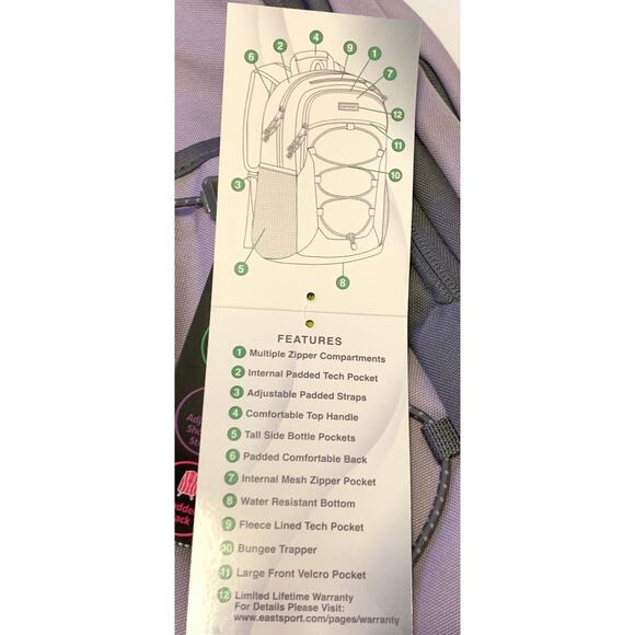 Eastsport Apex Sport Backpack 18 Inch Light Purple School Class Hiking Outdoors - Picture 6 of 16